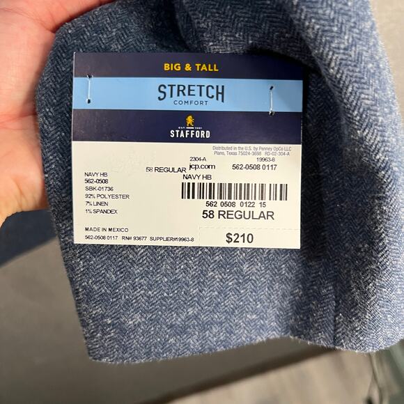 Stafford Big&Tall Mens Classic Fit Sport Coats Suits Navy Size 58REG - Picture 3 of 10